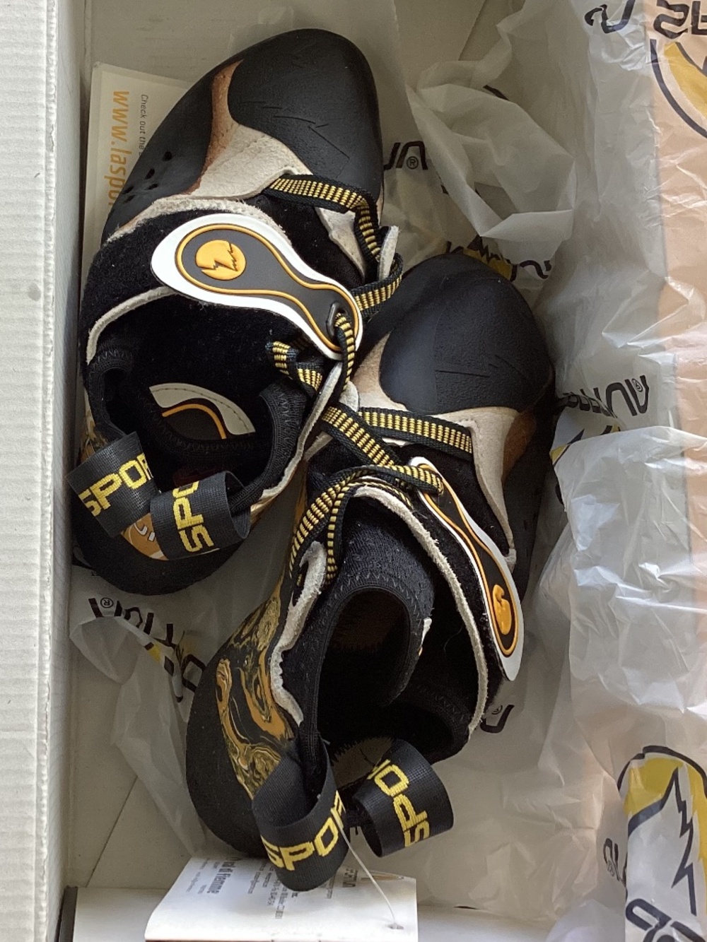 La Sportiva Solution Climbing Shoes Italian Leather White/Yellow Size US 4